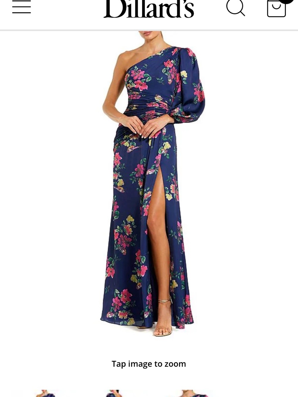 Mac Duggal Navy Floral One-Shoulder Maxi Dress
